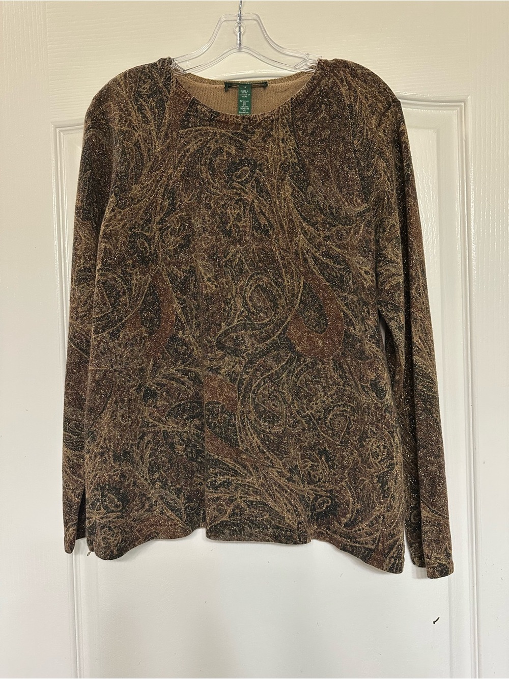 Lauren Ralph Lauren Silk Cashmere Metallic Paisley Sweater Sz 1X Vintage